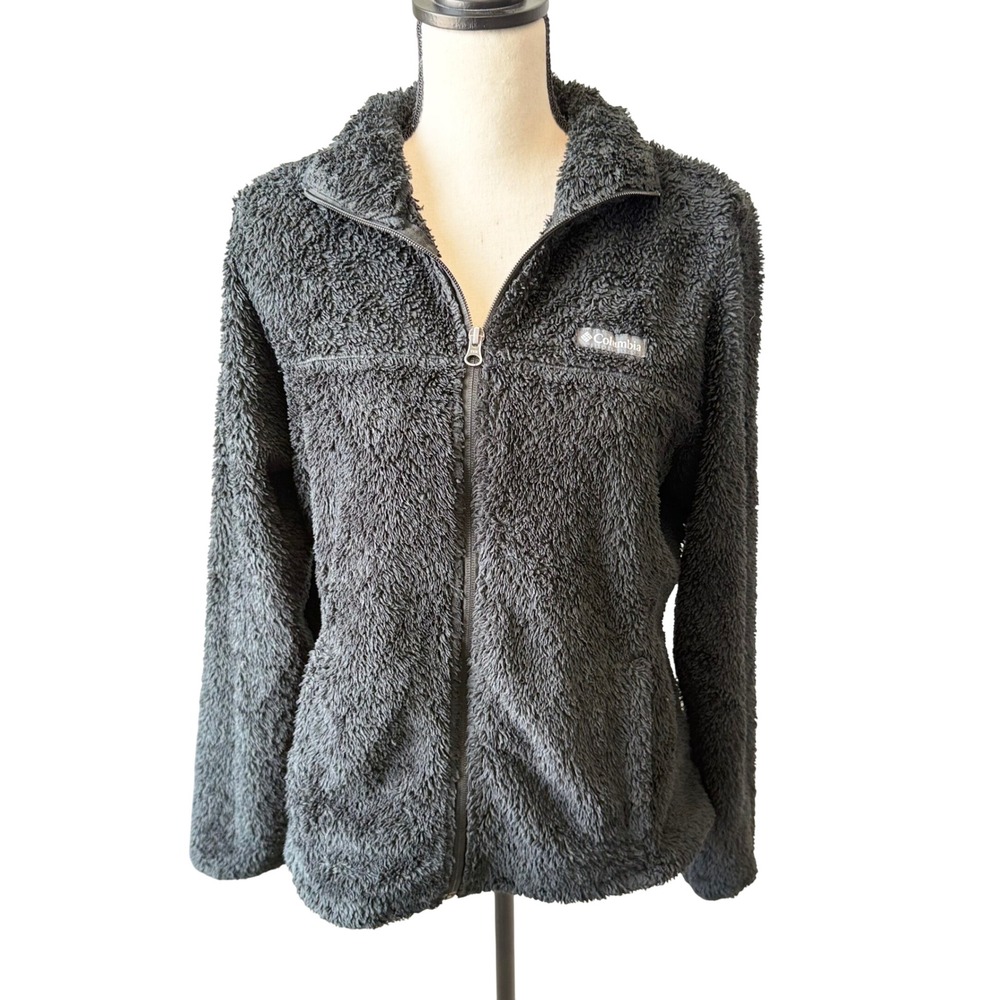 Columbia Fire Side II Women M Black Sherpa Fleece Full Zip Jacket Cozy Plush